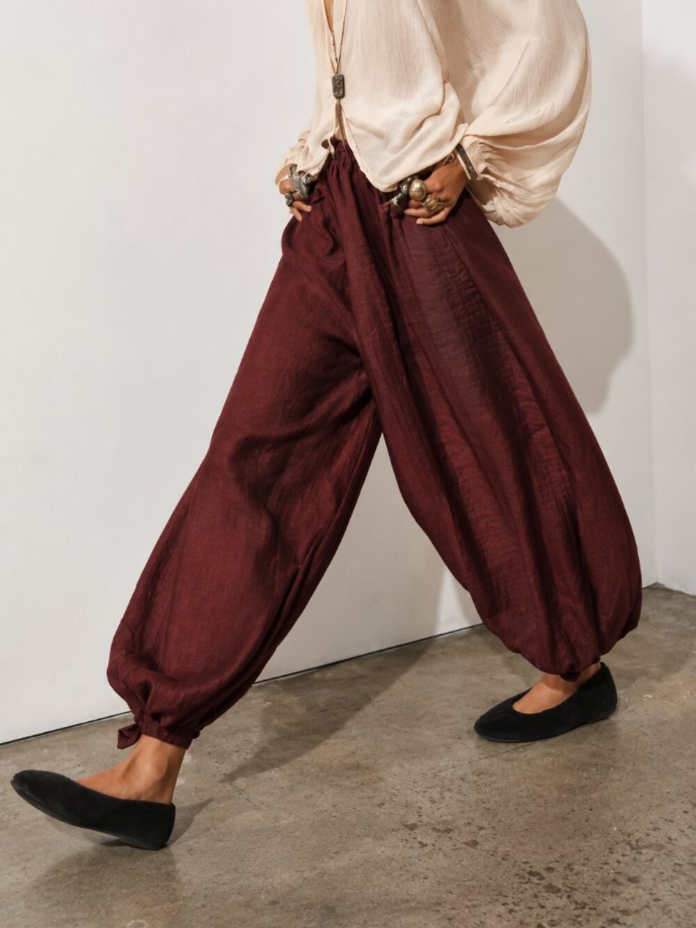 Zara ZW Collection Burgundy Tie-Waist Balloon Bloomer Pants Size S